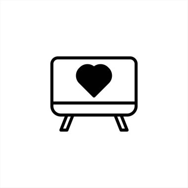 A minimalist illustration of a television screen displaying a heart symbol, representing love, affection and technological communication, this image shows a simple concept of digital care. Isolated