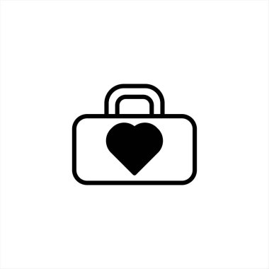 A minimalist vector design depicting a care bag adorned with a heart symbol, representing love, health, and support. This design is ideal for showcasing healthcare, assistance, or charitable giving,