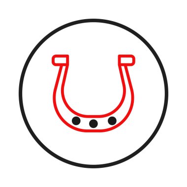 Dairesel çerçevedeki minimalist kırmızı at nalı ikonu şans, refah ve olumlu sembolizm temalarını iletir. Bu grafik ögesi temiz çizgiler içerir, modern bir bakış açısı sunar