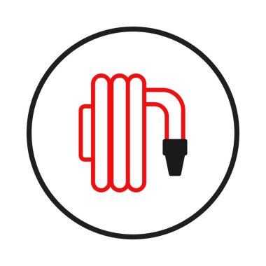 İtfaiye hortumunun biçimlendirilmiş, sarmalanmış ve kullanılmaya hazır, dairesel bir çerçeve içinde, acil durum müdahalesi ve tehlike azaltma protokolleri için hazırlık ve güvenlik önlemlerini sembolize eden bir temsili