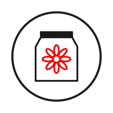 Bir minimalist amblem, bir kabın içinde dairesel bir çerçevenin içinde çiçek tasarımı sergiliyor. Tasarım basitliği, zarafeti ve doğal güzelliği vurguluyor.