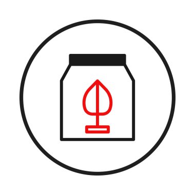 Siyah bir daire şeklinde kapsülleştirilmiş, basit bir siyah kap şeklindeki, stilize edilmiş kırmızı yaprak ikonu içeren minimalist bir tasarım. Bileşim, doğanın konseptlerini, organik