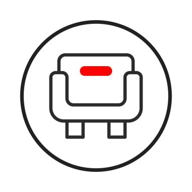 Çemberin içindeki sandalye ikonunun modern minimalist çizimi. Mobilya mağazalarını, iç dizayn hizmetlerini ya da ev dekorasyonunu temsil etmek için ideal. Basit ama şık tasarım rahatlığı iletir.,