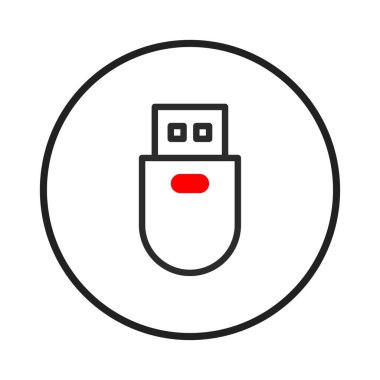 Dairesel çerçeve içinde sunulan bir USB sürücüsünün minimalist bir illüstrasyonu veri depolama ve taşınabilir bağlantıyı sembolize eder. Tasarım, modernliği temsil eden basitlik ve berraklığa odaklanıyor.