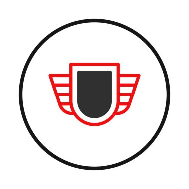 Soyut bir logo tasarımı, bir dairenin içine yerleştirilmiş stilize kanatlara sahip bir kalkan içeriyor. Bu minimalist tasarım, güvenlik, koruma ve başarıyı sembolize eder.