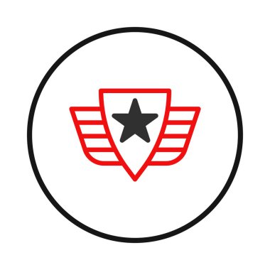 Kanatlarla süslenmiş bir kalkan ve daire içinde kapsüllenmiş merkezi bir yıldız gösteren çarpıcı amblem. Korunma, başarı ve kimlik gibi idealleri temsil eder.