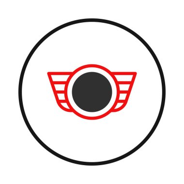 Bir amblem, kısa çizgiler ve geometrik şekiller aracılığıyla dairesel bir şekil ve kanatlı bir tasarım gösterir. Grafik tasviri görsel olarak çekici ve bir hareket ve kurumsal kimlik hissi uyandırıyor.