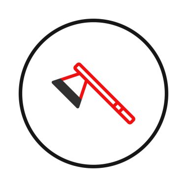 Minimalist bir illüstrasyon dairenin içinde kırmızı ve siyah bir balta sunar. Bu grafik unsur inşaat ya da oduncu konseptini somutlaştırır. Balta tasarımı temiz çizgiler ve kalın bir renk şeması içerir