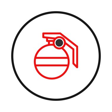 Minimalist grafik dairesel çerçeveye sarılı bir el bombası ikonunu gösteriyor. Bu amblem güvenlik, tehlike ve korumayı sembolize eder, uygulamalar veya arayüzler için ideal hale getirir