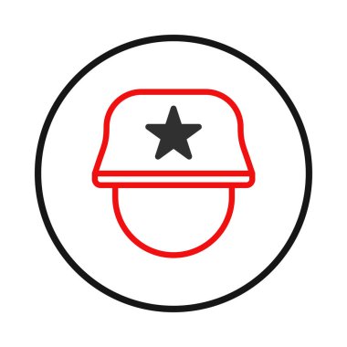 Dairesel bir sınırın içinde kapsülleşmiş yıldızlı bir askeri miğferin stilize edilmiş tasviri. Bu grafik sanat savunma, güvenlik ve ulusal hizmet temalarını temsil ediyor.