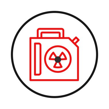 Evrensel radyoaktif sembolle işaretlenmiş kırmızı çizgili bir kabı gösteren katıksız bir uyarı görüntüsü. Katı görsel, potansiyel zararlı maddelere karşı anlık bir önlem olarak hizmet vermektedir.