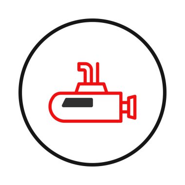Dairesel çerçevedeki bir denizaltının minimalist bir çizimi, okyanus keşfini, deniz mühendisliğini ve modern deniz taşımacılığını sembolize ediyor, macera ve teknoloji duygusunu iletiyor.