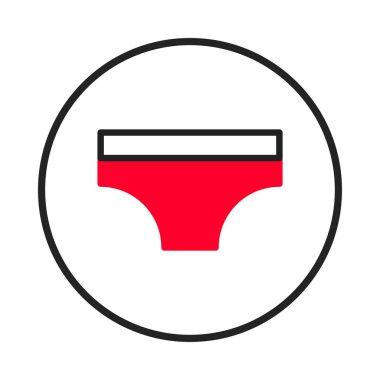 Rengarenk, minimalist bir ikon, bir tarz, moda veya kişisel bakım duygusunu aktaran dairesel bir hatla çevrili kırmızı bir iç çamaşırı şeklini içerir. Bu basit, ama göz alıcı