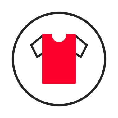 Canlı renkli bir kırmızı tişört grafik ikonu, el değmemiş beyaz bir zemin üzerine kurulmuş, katı siyah dairesel bir sınırın içine yerleştirilmiştir. Bu minimalist tasarım bir tarz duygusunu çağrıştırıyor ve...