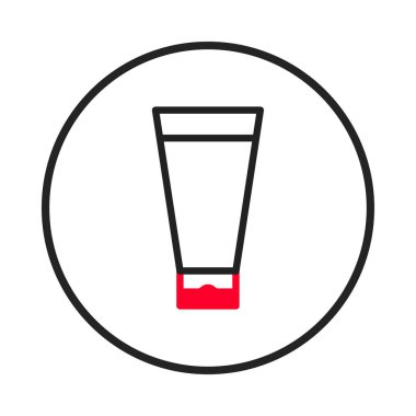 Temiz, minimalist bir illüstrasyon dairesel çerçevede bir tüp kozmetik krem sergiliyor. Güzellik ve cilt ürünleri ile ilgili markalaşma, web tasarımı veya pazarlama için idealdir. Tasarım