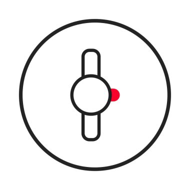 Şu anki konumunu belirten kırmızı bir nokta tarafından vurgulanmış bir dairenin içindeki düşey kaydıracı içeren bir anahtarın minimalist bir illüstrasyonudur. Kullanıcı arayüzü veya teknolojiyle ilgili arayüz için uygun