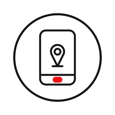 Uygulamada kullanıcının şu anki konumunu göstermek için nokta işaretleyicisi kullanan akıllı bir telefon tasviri. Görüntü, yön ve navigasyon için kullanılan aygıtı modern olarak gösterir