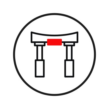 Bir çember içinde basit bir siyah ve kırmızı çizgi bir Torii kapısını temsil eder, Japonya 'da ikonik bir sembol, kültürel giriş ve ruhani keşifleri işaret eder. Minimalist tasarım