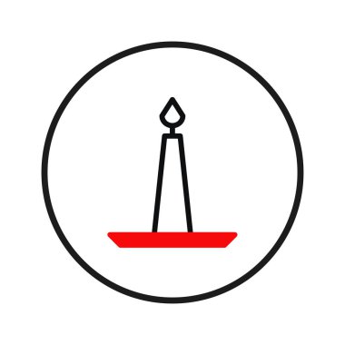 Temiz ve basit minimalist bir görüntü, koyu siyah çizgilerle çizilmiş ve sıcaklığı, umudu, aydınlanmayı, yansımayı simgeleyen kırmızı bir taban tarafından vurgulanmış bir mum sergiliyor.