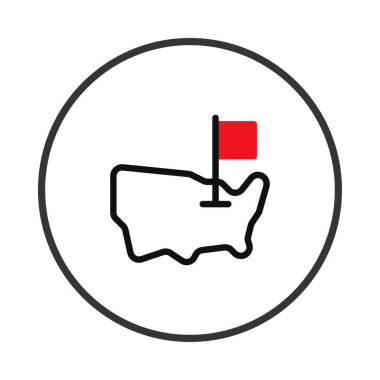 Basit ama etkili grafikler Amerika Birleşik Devletleri 'ni koyu kırmızı bayrak işaretiyle temsil ediyor. Vatanseverlik temasını çağrıştırıyor seyahat keşfi ve coğrafi kimlik. İlgili içerik için uygun