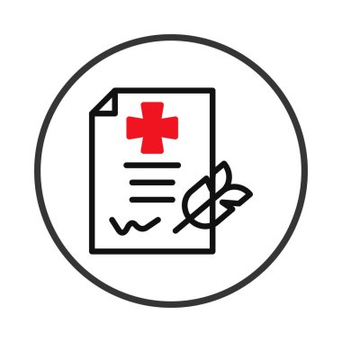 Belirgin bir haç ve yaprak unsuruna sahip tıbbi bir belgeyi gösteren kavramsal tasarım. Bu grafik sağlık hizmetini, teşhisi, tedavi planlarını ve genel hasta sağlığını temsil ediyor. Şey...