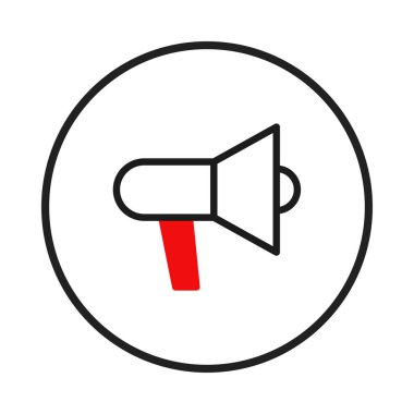Çember içinde bir megafon barındıran basit ve çarpıcı bir illüstrasyon. Yayın, reklam ve çeşitli iletişim kavramlarını temsil eder, dijital pazarlama ve tanıtım için mükemmeldir.