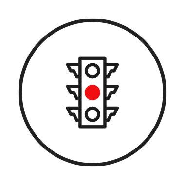 Bu grafik kırmızı ışığı vurgulayan basitleştirilmiş bir trafik işaretini gösteriyor. Dikkat, güvenlik ve kontrollü hareket temaları taşıyor. Net bir trafik kavramı gerektiren projeler için uygun