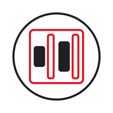 Siyah bir çemberin içine gizlenmiş kırmızı bir hatla çizilmiş bir karenin içinde uzaysal bir düzenleme tasvir eden minimalist bir grafik. Siyah dikdörtgenlerin ve kırmızı çizgilerin yapılandırılması tasarım öneriyor