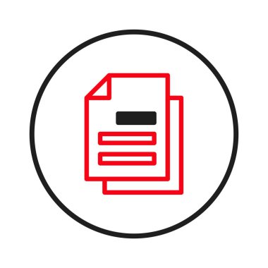 Bu resim iki istiflenmiş kağıdın basit bir grafik çizimini sunuyor, açıkça kırmızı bir hatla seçilmiş. Belgeler, verilerin düzenli yönetimini vurgulayan dosyaları temsil ediyor. İçine yerleştirilmiş