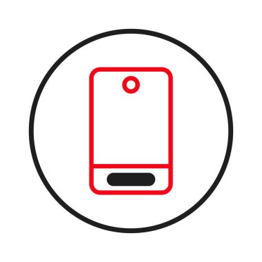 Dairesel bir çerçeveyle çevrili bir cep telefonunun modern ve minimalist taslak simgesi. Gösterişli tasarım bağlantıyı, teknolojiyi ve dijital arayüzleri sembolize eder.