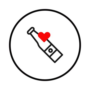 Bu minimalist vektör grafiğinde parlak kırmızı bir kalp sembolü ile vurgulanmış bir şişe simgesi var. Tasarım sevgiyi, sağlık hizmetini ya da sevgi dolu bir bağlantıyı iletir.