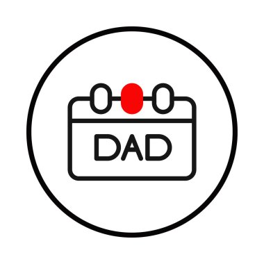 Özetlenmiş bir takvim ikonunun yer aldığı Babalar Günü 'nü minimal grafik gösterimi kutluyor. DAD sözcüğü takvimin sınırları içinde işaretleyici görevi gören belirgin kırmızı bir daire ile yazılır.