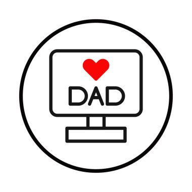Bu grafik bir baba figürüne duyulan sevgiyi gösteriyor. Bir bilgisayar monitörü üzerinde kalp olan 'DAD' kelimesini görüntüler. Bu görüntü ebeveyn sevgisini ve babalığın dijital kutlanmasını temsil ediyor. Basit.