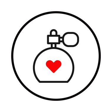 Bu minimalist illüstrasyonda kalp sembollü bir parfüm şişesi ikonu var. Güzellik, romantizm, güzel kokular ve sevgililer günüyle ilgili fikirleri aktarmak için mükemmel.