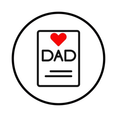 Çemberin içinde asgari siyah-beyaz bir illüstrasyon, üzerinde kırmızı bir kalp bulunan iki yatay çizginin üzerinde DAD yazan bir kart içerir. Aşkı, takdiri ve kutlamayı temsil eder.