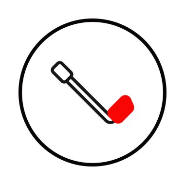 Basitçe, dijital olarak oluşturulmuş bir ikon sergileniyor. Harekete hazır bir golf sopası, temiz çizgiler ve en az detayla hazırlanmış. Kulübün kızıl kafası, tüm tasarıma canlı bir dokunuş ekliyor.