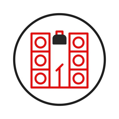 Bu minimalist illüstrasyon müzik performansını, olayları veya ses teknolojisini sembolize eden bir ses sistemini tasvir eder. Basit tasarım ses ekipmanlarının temel elementlerine odaklanır.