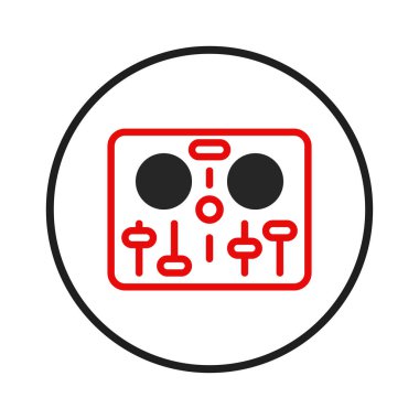 DJ konsol sembolü gösteren modern ve minimalist bir simge tasarımı. Tasarım, DJ 'lerin müzik yaratmak, ayarlamak ve kontrol etmek için kullandıkları karıştırma ekipmanlarını ön plana çıkarıyor. Bu farklı yönleri temsil edebilir.