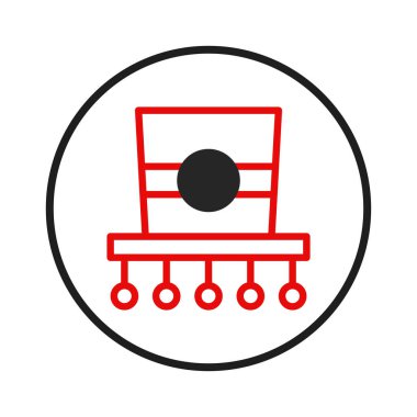 Bu resim, paket teslimatı ve lojistiğin minimalist ve sembolik bir tasvirini gösteriyor. Kırmızı çizgiler ve siyah çember sistemi ve ağı temsil eden soyut bir tasarım oluşturur.