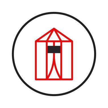 Görsel olarak çarpıcı, geometrik hassasiyet gösteren bir çizim. Simetrik kırmızı çerçeve, beyaz arkaplana karşı ilgi çekici bir form oluşturur ve koyu siyah bir çemberle çevrilidir. İdeal