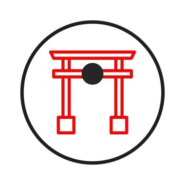 Göz alıcı grafiksel bir çizim, el değmemiş beyaz bir arkaplan ile zıt duran canlı bir kırmızı kapı simgesi tasvir ediyor. Japon kültürel ve dini değerlerinin amblemi olan kapı,