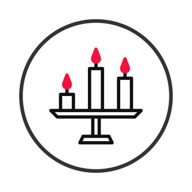 Minimalist bir çizgi, her biri kırmızı alevli üç mum tutan bir şamdanı resmediyor. Tasarım, sıcaklığı, hatırayı ya da sessizliği çağrıştırıyor. Bu basit ve zarif grafik