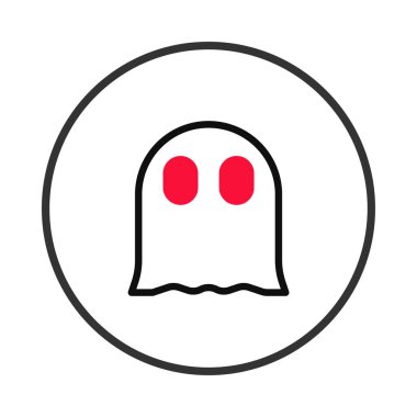 Çember içinde çerçevelenmiş kırmızı gözlü bir hayalet ikonunun basit, minimalist bir çizimi. Bu hayalet figürü ürkütücü bir eğlence hissi uyandırıyor, Cadılar Bayramı için mükemmel ya da eğlenceli bir spektral element ekliyor.