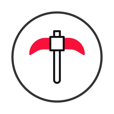 Kırmızı, siyah ve beyaz renkte yapılmış bir kazmanın basit bir çizimi. Bu çok yönlü resim, inşaatla ilgili projeler, madencilik girişimleri ve endüstriyel uygulamalar için uygundur.