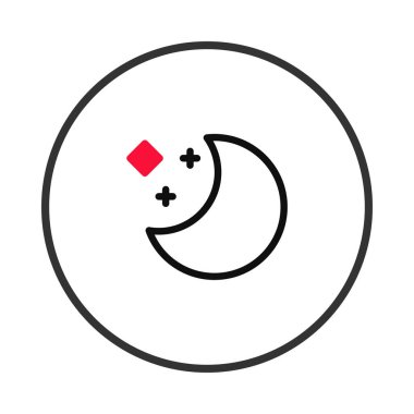 Hilal ay ve bir daire içinde bir yıldız kümesinin yer aldığı şekillendirilmiş illüstrasyon, geceyi, rüyaları ve göksel diyarı sembolize ediyor. Kompozisyon, basitliği ve huzuru çağrıştırıyor.