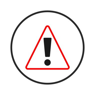 Kırmızı üçgen bir uyarı sembolü içeren minimalist bir vektör illüstrasyonu. Beyaz dairenin içinde koyu siyah bir ünlem işareti var. Bu evrensel işaret potansiyel riskleri gösteriyor, izleyicileri...