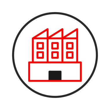 Temiz çizgileri olan basit bir ikon olarak tasvir edilen bir fabrika binasının stilize edilmiş bir tasviri. Simge, şirket için bir sanayi, imalat ve altyapısal gelişim duygusu iletiyor.