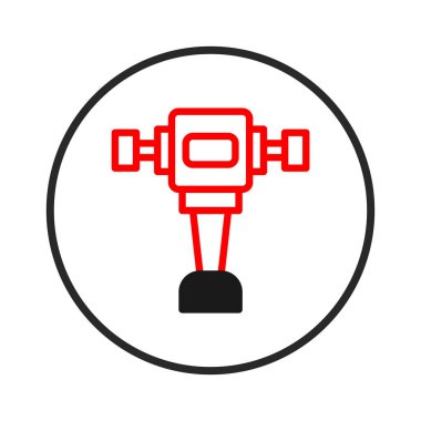 Gelişmiş teknoloji, hassas mühendislik ve otomatikleştirilmiş endüstriyel süreçleri temsil eden dairesel bir çerçeveye yerleştirilmiş kırmızı ve siyah bir robotik cihazın yer aldığı stilize bir illüstrasyon.