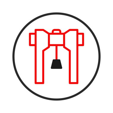 Şekil verilmiş kırmızı bir ikon beyaz daire içinde endüstriyel bir vinç sunar. Bu görüntüler hassas mühendislik, modern teknoloji ve ağır mekanik operasyonlar öneriyor. Uygun.