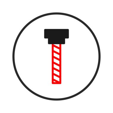 Bu resim dairesel bir amblem içinde gösterilen bağlayıcı bileşenin soyut bir görüntüsünü sunar. Tasarım, temiz ve modern görünüş için siyah ve kırmızı elementleri içerir.